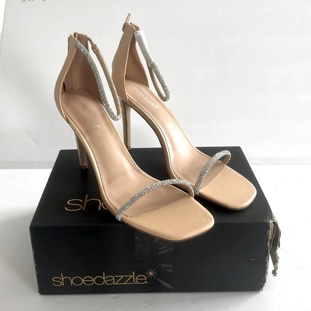 Shoe Dazzle Alexxia Dress Sandals Stiletto Heels with Rhinestone Straps Size 12 - Picture 9 of 9